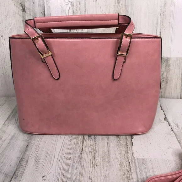 pink leather double handle satchel - Picture 2 of 10